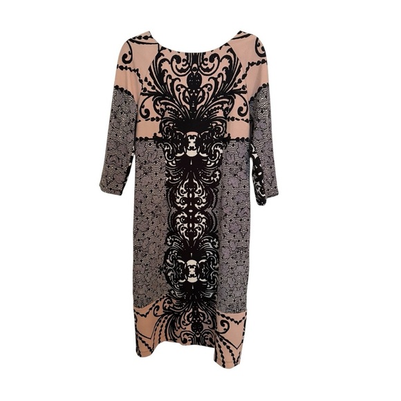 ASHRO Pink & Black Baroque Print Shift Dress – Size 10 – Stretch Lined - Picture 2 of 7